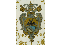 Stemma della famiglia Ottoboni (papa Alessandro VIII): tagliato d'azzurro e di verde, alla sbarra d'argento, attraversante sulla partizione; col capo d'oro, all'aquila bicipite di nero, membrata imbeccata e coronata del campo, I-Rc, Ms. 1060